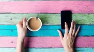 colorful-coffee-and-cellphone-overhead